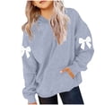 thumbnail image 1 of Lenpel Hoodies for Girls Casual Long Sleeve Bow Knots Pullover Sweatshirt Tops Fall Winter Clothes with Pocket(Gray,4-5 Years), 1 of 5