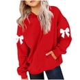 thumbnail image 1 of Lenpel Hoodies for Girls Casual Long Sleeve Bow Knots Pullover Sweatshirt Tops Fall Winter Clothes with Pocket(Red,3-4 Years), 1 of 5