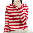 thumbnail image 1 of Lenpel Hoodies for Women Soft Casual Long Sleeve Striped Drawstring Hooded Knit Sweater Tops Loose Pullover Sweaters(Red,X-Large), 1 of 4