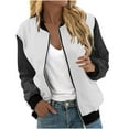 thumbnail image 1 of Lenpel Jackets for Women Lightweight Long Sleeve Color Block Zip up Coat Fall Casual Outwear with Pockets, 1 of 1