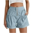 thumbnail image 1 of Lenpel Jean Shorts for Women Elastic High Waisted Ruffle Hem Pleated Wide Leg Denim Shorts Casual Summer Shorts with Pockets, 1 of 7