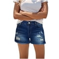 thumbnail image 1 of Lenpel Jean Shorts for Women High Rise Ripped Stretchy Frayed Hem Casual Denim Shorts Trendy Summer Shorts, 1 of 7