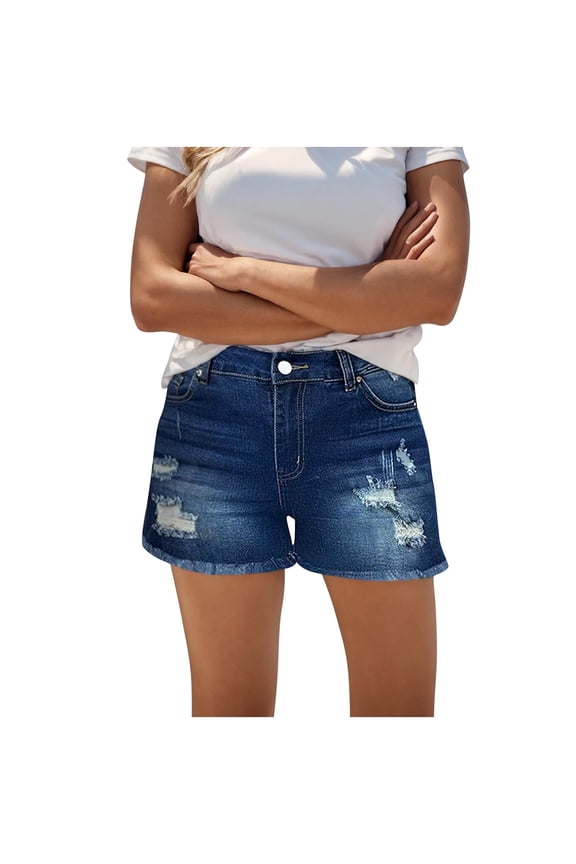 Jean Shorts for Women High Rise Ripped Stretchy Frayed Hem Casual Denim Shorts Trendy Summer Shorts