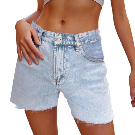 Lenpel Jean Shorts for Women High Waisted Frayed Hem Casual Denim Shorts Trendy Summer Shorts with Pockets