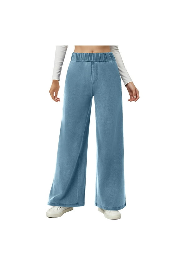 Jeans for Women Elastic High Waisted Pull on Wide Leg Denim Pants Trendy Casual Trousers Baggy Boyfriend Jeans(Light Blue,X-Large)