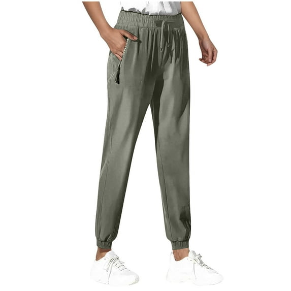 Lenpel Joggers for Women Elastic High Waisted Drawstring Tapered Athletic Lounge Pants Casual Workout Trousers with Zipper Pockets