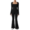 thumbnail image 1 of Lenpel Jumpsuit for Women Long Sleeve Square Neck Slim Flare Leg Workout Yoga Rompers Bell Bottom Bodysuits, 1 of 7