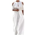 thumbnail image 1 of Lenpel Jumpsuit for Women Plus Size Short Sleeve Cold Shoulder Wide Leg Long Pant Rompers Dressy Casual Overalls, 1 of 6