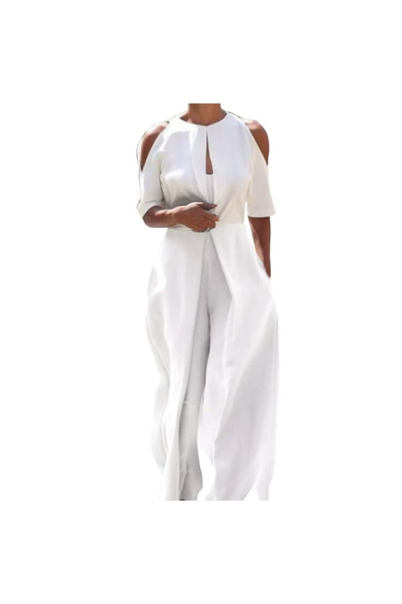 Jumpsuit for Women Plus Size Short Sleeve Cold Shoulder Wide Leg Long Pant Rompers Dressy Casual Overalls