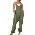 thumbnail image 1 of Lenpel Jumpsuits for Women Summer Casual Sleeveless Spaghetti Strap V Neck Rompers Baggy Overalls with Pockets, 1 of 5