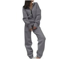 thumbnail image 1 of Lenpel Jumpsuits for Women Casual Long Sleeve Zip up Hooded Sweatsuits Thermal Loose Fashion Lounge Workout Rompers, 1 of 7