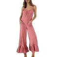 thumbnail image 1 of Lenpel Jumpsuits for Women Casual Loose Sleeveless Ruffle Wide Leg Rompers Trendy Overalls with Pockets, 1 of 7