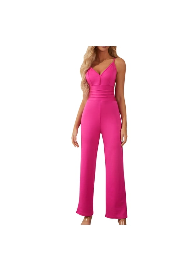 Jumpsuits for Women Dressy Casual Sleeveless V Neck Spaghetti Strap Straight Leg Rompers Spring Summer Outfits