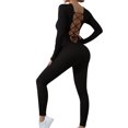 thumbnail image 1 of Lenpel Jumpsuits for Women Long Sleeve Square Neck Backless Ribbed Yoga Romper Seamless Workout Overalls, 1 of 4