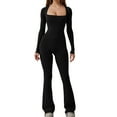 thumbnail image 1 of Lenpel Jumpsuits for Women Long Sleeve Square Neck Bell Bottoms Yoga Rompers Comfy Full Length Jumpsuits, 1 of 1