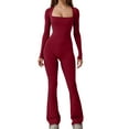 thumbnail image 1 of Lenpel Jumpsuits for Women Long Sleeve Square Neck Bell Bottoms Yoga Rompers Comfy Full Length Jumpsuits, 1 of 5
