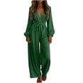 thumbnail image 1 of Lenpel Jumpsuits for Women Long Sleeve Wrap Deep V Neck Wide Leg Long Pants One Piece Belted Casual Rompers One Piece Outfits(Green,Large), 1 of 7