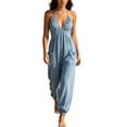 thumbnail image 1 of Lenpel Jumpsuits for Women Ruched V Neck Spaghetti Strap Vacation Outfits Pleated Long Rompers Joggers with Pockets, 1 of 5