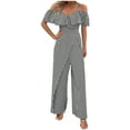 thumbnail image 1 of Lenpel Jumpsuits for Women Ruffle Short Sleeve Spaghetti Strap off Shoulder Striped Lounge Pants Wide Leg Rompers, 1 of 5