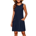 thumbnail image 1 of Lenpel Knee Length Dresses for Women Pleated Button Crew Neck Sleeveless Sundresses with Pockets Casual Loose Beach Vacation Dresses, 1 of 4