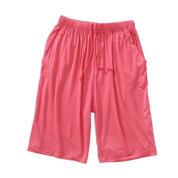 Lenpel Knee Length Pj Bottoms for Women Summer Lounge Drawstring Elastic Waist Cropped Pajama Pants Comfy Loose Sleepwear Baggy Clothes