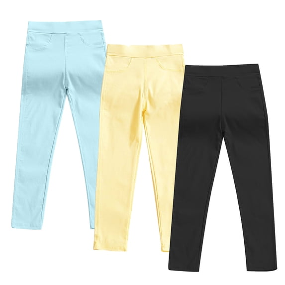 Lenpel Leggings for Girls 3pc Toddler Cotton Stretchy Solid Color Skinny Pants Fashion Casual Trousers with Pockets 3-10 Y