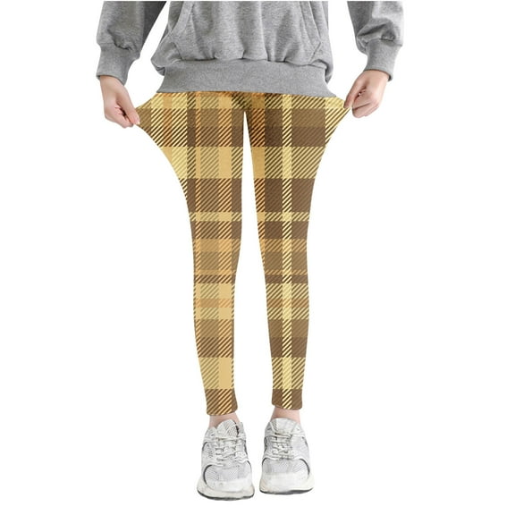 Lenpel Leggings for Girls High Waisted Plaid Printed Full Length Stretchy Yoga Pants Workout Running Tights