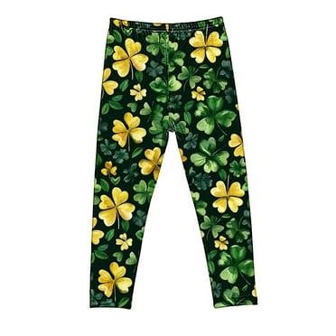 Lenpel Leggings for Girls Toddler Full Length St. Patrick's Day Printed Stretchy Athletic Tights Children Spring Outfits