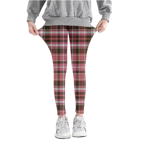Lenpel Leggings for Girls Toddler Plaid Full Length Printed Slimming Stretch Pants Athletic Footless Tights