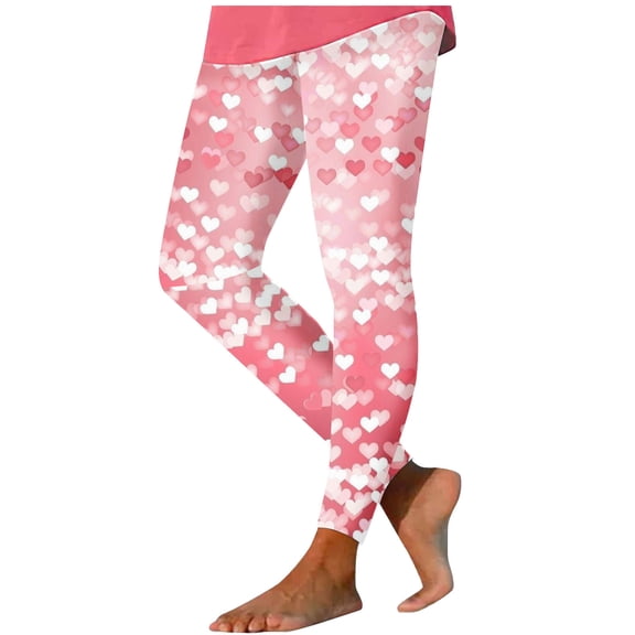 Lenpel Leggings for Women Soft High Waisted Stretchy Heart Printed Slim Workout Yoga Pants Casual Athletic Tights(Pink,Medium)