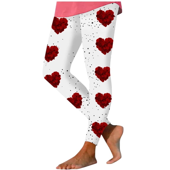 Lenpel Leggings for Women Soft High Waisted Stretchy Heart Printed Slim Workout Yoga Pants Casual Athletic Tights(Wine,3X-Large)