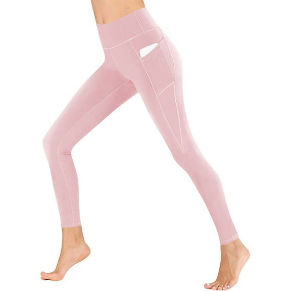 Lenpel Leggings with Pockets for Women High Waisted Pull on Stretchy Slim Workout Yoga Pants Casual Athletic Tights(Pink,X-Large)