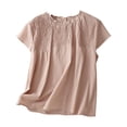 thumbnail image 1 of Lenpel Line Tops for Women Trendy Short Sleeve Ruffle Crew Neck Pleated Solid Color T-Shirts Fashion Casual Blouses, 1 of 5