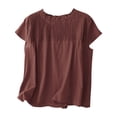 thumbnail image 1 of Lenpel Line Tops for Women Trendy Short Sleeve Ruffle Crew Neck Pleated Solid Color T-Shirts Fashion Casual Blouses, 1 of 5