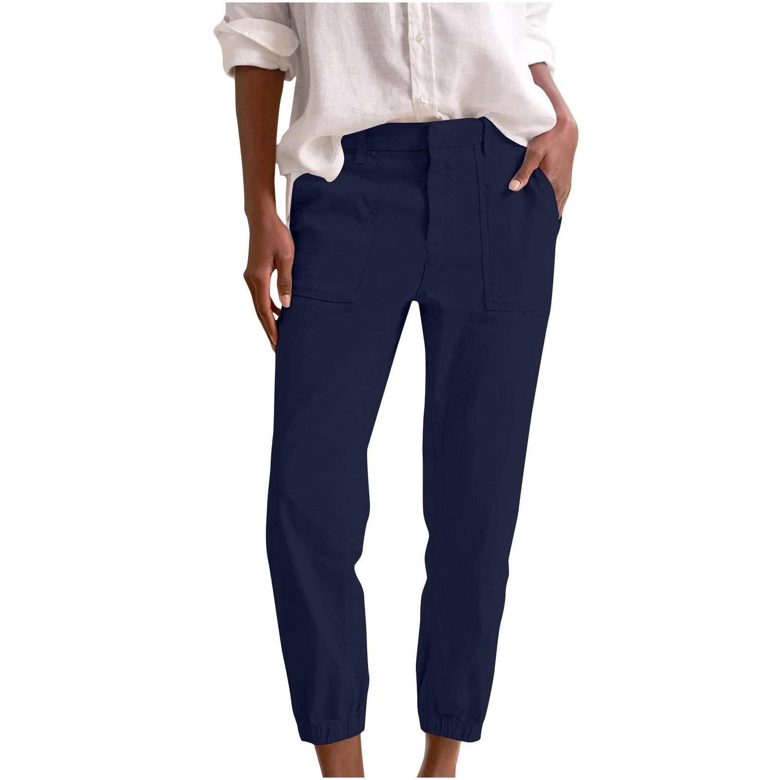Lenpel Linen Lounge Pants for Women High Waisted Cinch Bottom Business ...