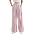 thumbnail image 1 of Lenpel Linen Pants for Women Crossover High Waisted Wide Leg Pleated Casual Trousers Palazzo Pants with Pockets, 1 of 5
