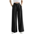 thumbnail image 1 of Lenpel Linen Pants for Women Crossover High Waisted Wide Leg Pleated Casual Trousers Palazzo Pants with Pockets, 1 of 5