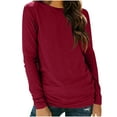 thumbnail image 1 of Lenpel Long Sleeve Shirts for Women Casual Crew Neck Solid Color Basic Tee Tops Trendy Spring Fall Outfits, 1 of 6