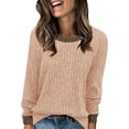 thumbnail image 1 of Lenpel Long Sleeve Shirts for Women Crew Neck Color Block Ribbed Knit T Shirts Loose Tunic Tops Soft Casual Tee Blouses(Beige,Large), 1 of 7