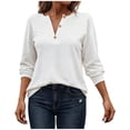 thumbnail image 1 of Lenpel Long Sleeve Shirts for Women Crew Neck Half Button Dressy Casual Tunic Tops Loose Tee Blouses Basic T Shirts(White,X-Large), 1 of 7