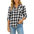 thumbnail image 1 of Lenpel Long Sleeve Shirts for Women Fall Plaid Collared Button down Shirts with Pockets Fashion Curved Hem Tops(Black,XX-Large), 1 of 7