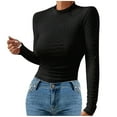 thumbnail image 1 of Lenpel Long Sleeve Shirts for Women Mock Neck Eyelet Solid Color Slim Hollow out Tops Fall Fashion Outfits, 1 of 7