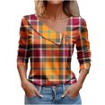 thumbnail image 1 of Lenpel Long Sleeve Shirts for Women Plaid Asymmetrical Neck Button Dressy Casual Blouses Trendy Tunic Tops, 1 of 3