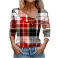 thumbnail image 1 of Lenpel Long Sleeve Shirts for Women Plaid Asymmetrical Neck Button Dressy Casual Blouses Trendy Tunic Tops, 1 of 3