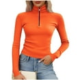 thumbnail image 1 of Lenpel Long Sleeve Shirts for Women Plus Size Turtleneck Half Zip Ribbed Knit Slim Crop Tops Fall Winter Clothes(Orange,4X-Large), 1 of 5
