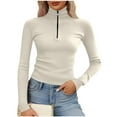 thumbnail image 1 of Lenpel Long Sleeve Shirts for Women Plus Size Turtleneck Half Zip Ribbed Knit Slim Crop Tops Fall Winter Clothes(White,X-Large), 1 of 5