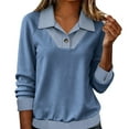 thumbnail image 1 of Lenpel Long Sleeve Shirts for Women Quarter Button Collared Color Block Patchwork Pullover Tops Loose Lightweight Sweatshirts(Blue,X-Large), 1 of 6