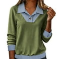 thumbnail image 1 of Lenpel Long Sleeve Shirts for Women Quarter Button Collared Color Block Patchwork Pullover Tops Loose Lightweight Sweatshirts(Green,X-Large), 1 of 6