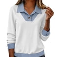 thumbnail image 1 of Lenpel Long Sleeve Shirts for Women Quarter Button Collared Color Block Patchwork Pullover Tops Loose Lightweight Sweatshirts(White,Large), 1 of 6