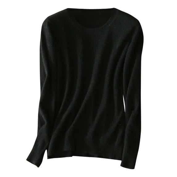 Lenpel Long Sleeve Shirts for Women Soft Casual Crew Neck Solid Color Base Layer Tops Loose Tunic Tops Fall Fashion Outfits(Black,Medium)